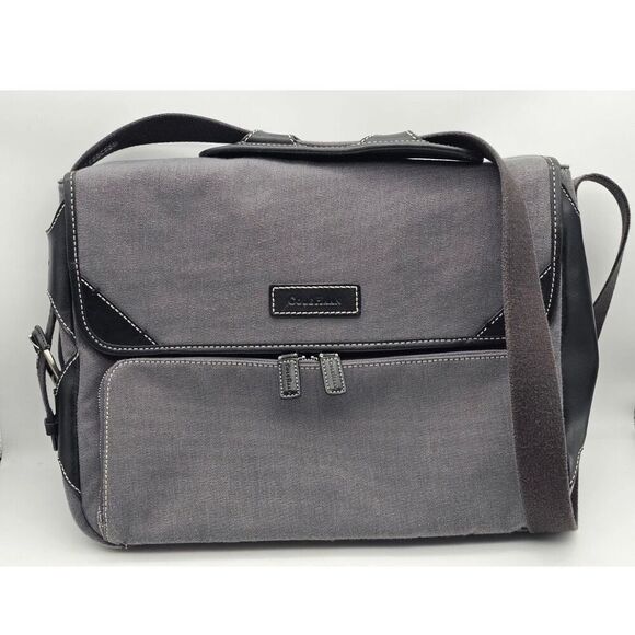 Cole Haan Men’s Canvas Leather Messenger Shoulder Bag Laptop Briefcase - Picture 1 of 14